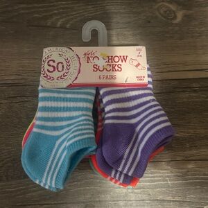 SO Kids' Striped No Show Socks - Blue and Purple